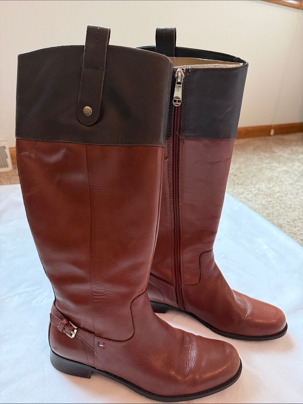 Tommy Hilfiger Two-Tone Brown Tall Leather Riding Boots